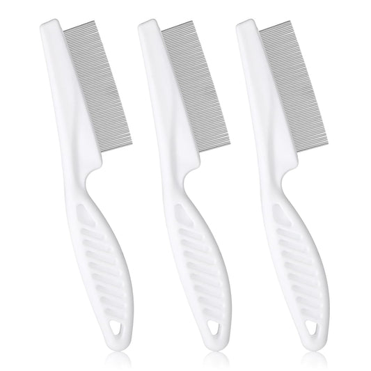 Flea Comb for Dogs and Cats, 3 Pack Fine Tooth Lice Brushers Flea Comb for Kittens, Indoor Cats, Small & Large Dogs, White