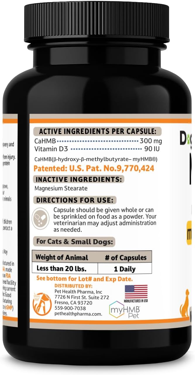 MuscleX™ Canine Muscle Formula Cats & Small Dogs with 300 mg CaHMB & Vitamin D3 - Natural Muscl Building formula - Helps Reduce Muscle Loss Due to Normal Aging & Improves Recovery from Injury(90 Caps)