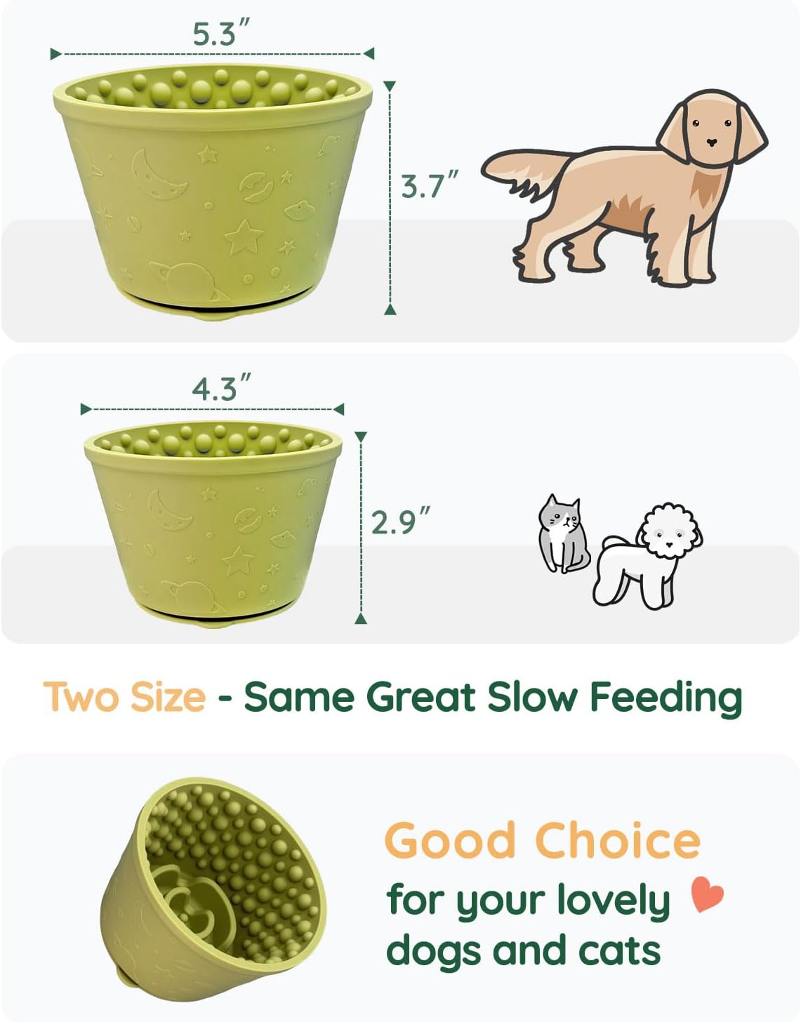 Slow Feeder Bowl Bundle: Brown 4in1 Licking mat (15.75" x 10.5" x 1.2") + Green Starry Sky Feeder (4.3" x 2.9"), Silicone Lick mat with Suction Cups for Slow Eating and Keep Busy