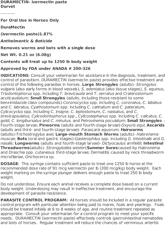 durvet Duramectin Ivermectin Paste 1.87% for Horses, 0.21 oz (Pack of 2)
