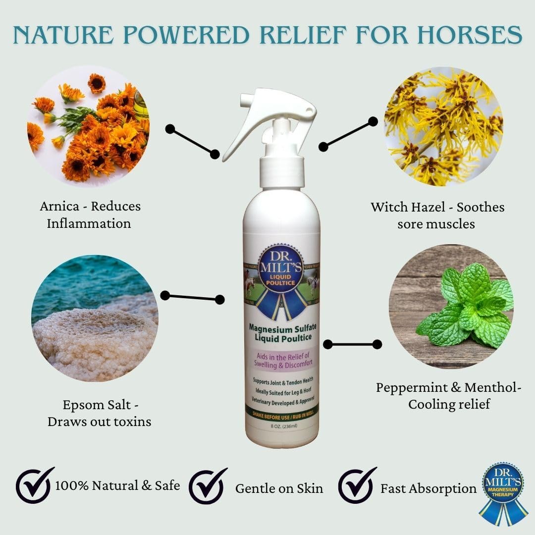 Dr. Milt’s Horse Muscle & Joint Relief Spray – All-Natural Horse Liniment with Arnica, Epsom Salt– Fast-Acting Pain Relief for Sore Muscles, Tendons & Joints 1-8oz Spray