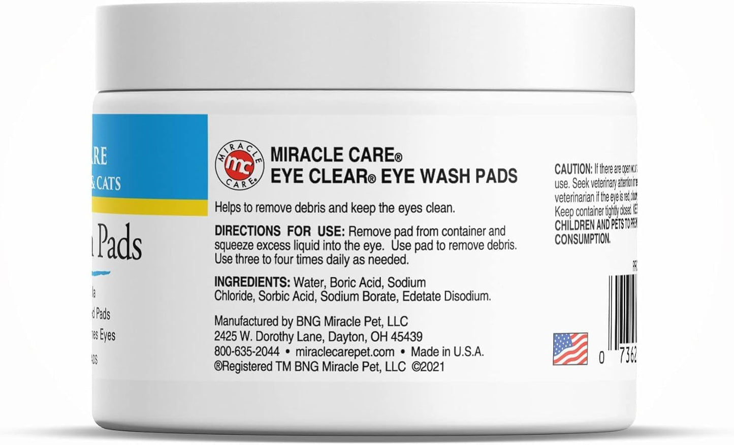 Miracle Care Eye Wash Pads, 90 Single Use Pre-Soaked Pads to Gently Clean and Soothe Dog and Cat Eyes; Non Stinging Formula to Remove Eye Debris