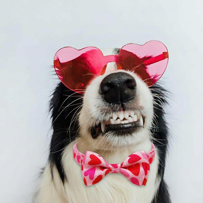 Valentine Dog Collar with Bow Tie, Holiday Quick-Release Red and Pink Heart with White Polka Dots Pattern for Small Medium Large Pets Puppies
