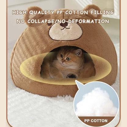 Cat Beds for Indoor Cats - Cute Cat Bed Cat Cave Bed ，Soft Calming Pet Bed with Removable Washable Cushioned Pillow，Cat Hideaway for Kitten&Puppy,Small Dog (Bear，S)