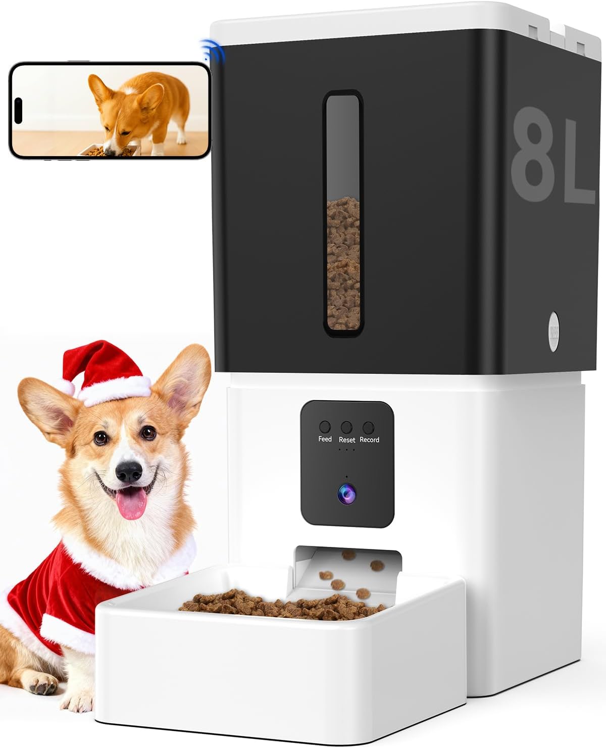 Automatic Dog Feeder with Camera: 8L/33 Cups 5G WiFi Timed Food Dispenser for Medium Dogs - 1080P HD Night Vision Video Recording 2-Way Audio APP Control
