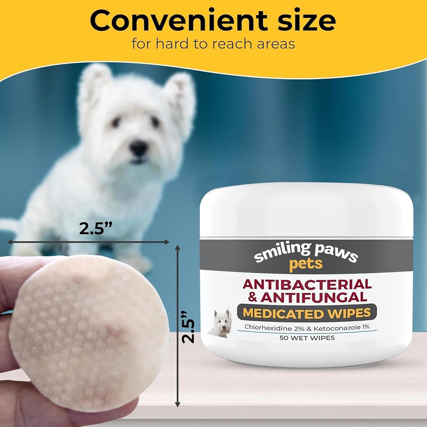 Smiling Paws Pets - Antibacterial & Antifungal Wipes for Dogs & Cats (with Chlorhexidine & Ketoconazole)