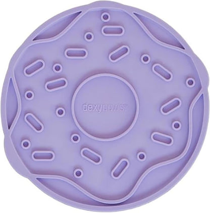 Enrichment Lick Mat: Lilac Donut Delight - Grooved Silicone Dog Feeding Dish, Spread Food Or Treats onto The Mat, Pet Soothing, Suction Back