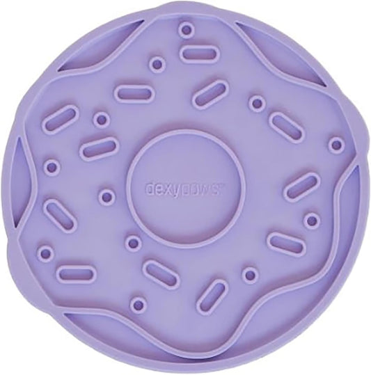 Enrichment Lick Mat: Lilac Donut Delight - Grooved Silicone Dog Feeding Dish, Spread Food Or Treats onto The Mat, Pet Soothing, Suction Back