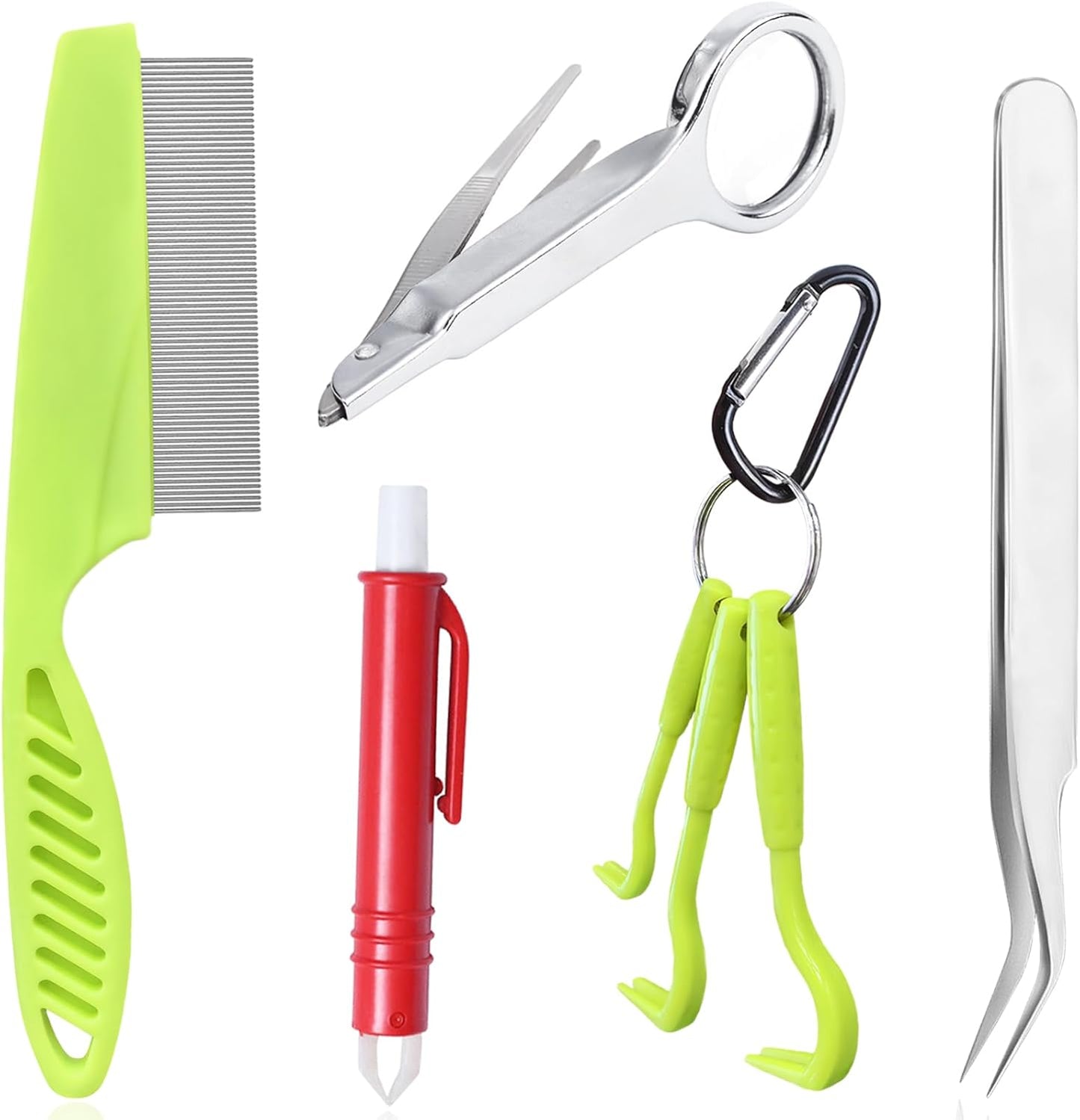 Tick Removal Tool for Dogs, Tick Tweezers Remover Tool Kit Quick Safe Tick Hook Flea Tick Tweezers Flea Comb Magnifying Glass for Dogs Cats