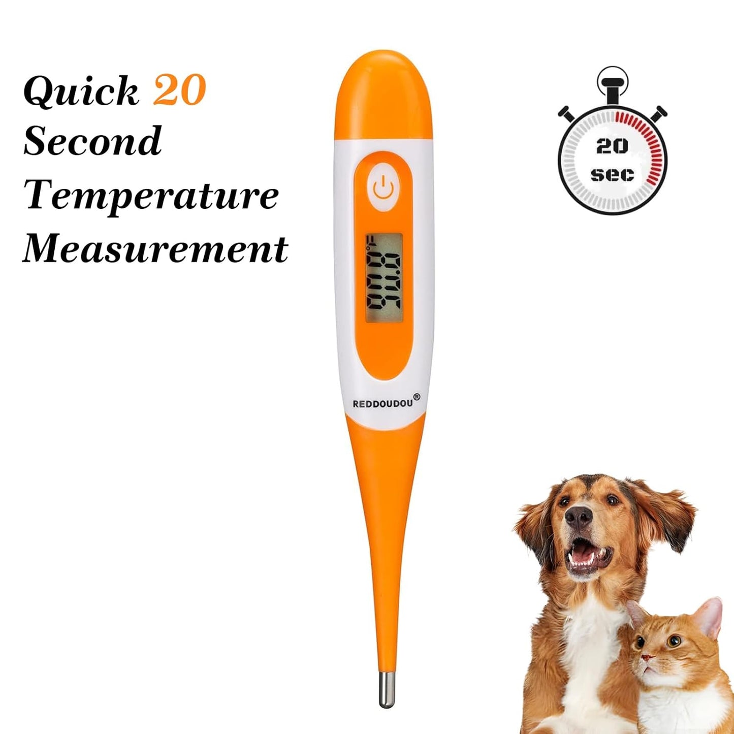 Digital Pet Thermometer for Accurate Fever Detection, Suitable for Cats/Dogs/Horse/Veterinarian, Waterproof Pet Thermometer, Fast and Accurate Measurements in 20 Seconds (Orange)