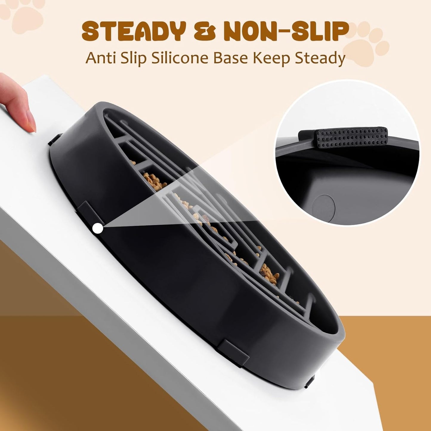 WHIPPY Slow Feeder Dog Bowl, Puzzle Maze Design to Slow Down Eating, 3-Cup Capacity, Anti-Gulping Food Bowl for Medium & Large Dogs,Black