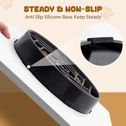 WHIPPY Slow Feeder Dog Bowl, Puzzle Maze Design to Slow Down Eating, 3-Cup Capacity, Anti-Gulping Food Bowl for Medium & Large Dogs,Black