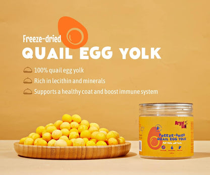Freeze-Dried Single Ingredient Treat (Quail Egg Yolk) for Dogs and Cats - High Protein · Rich in Lecithin for Healthy Coat · No Artificial Ingredients · 4 oz/8 oz