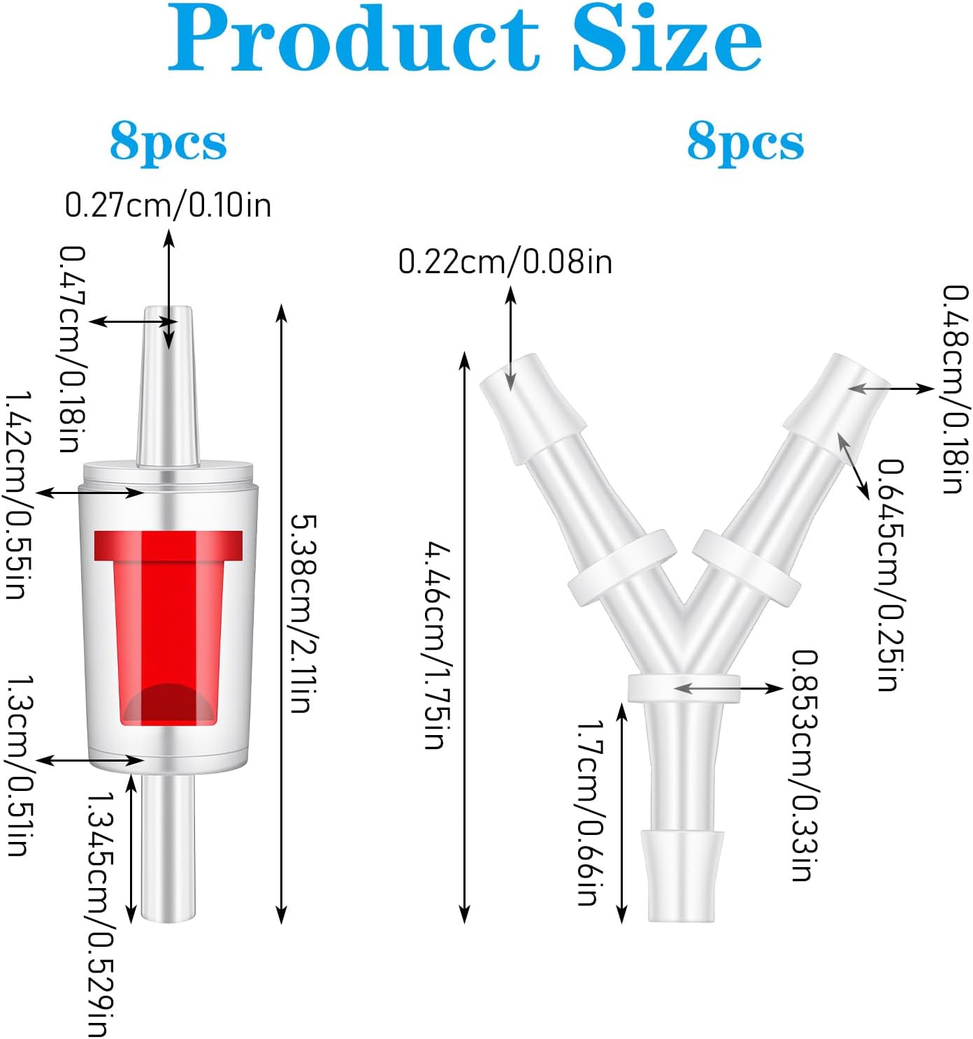 8PCS Aquarium Air Pump Splitter with Check Valve, Y Shape 3 Way Plastic Barb Equal Tee for 3/16" Hose, Anti-Shedding Fish Tank Tube Adapters