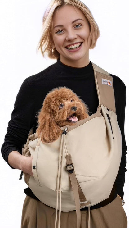 Dog Carrier Sling,Dog Carriers for Small Dogs & Cats Up to 20lbs,Puppy Carrying Backpack Pet Purse with Pockets,Adjustable Shoulder Strap,Hands Free for Travel (Beige)