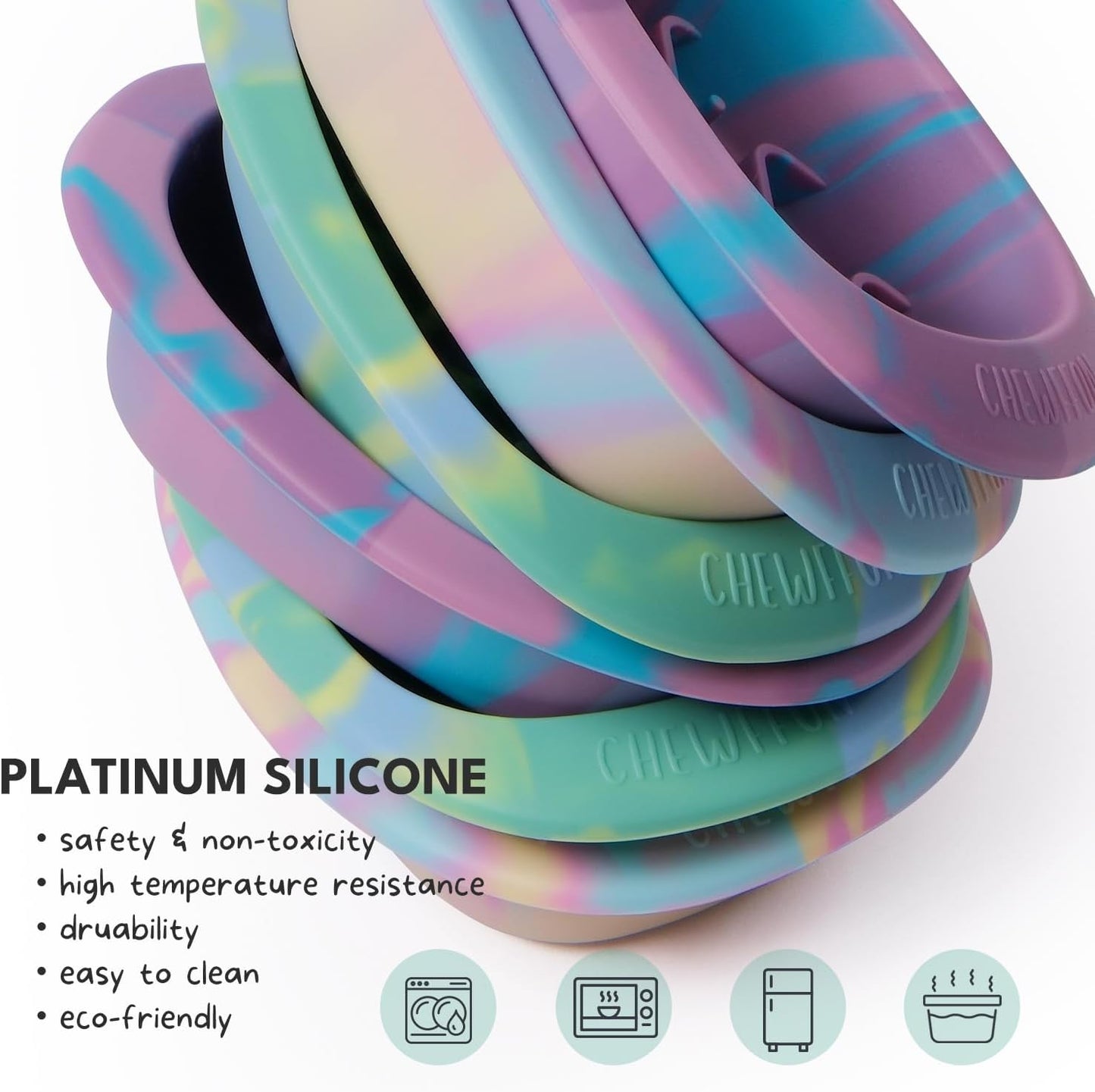 CHEWFFON Interactive Dog&Cat Lick Mat Bowls, BPA-Free Silicone Dog Slow Feeder Bowl with Suction Cups, Non Slip Food Bowl for Dogs and Cats, Reduces Boredom and Anxiety, Dishwasher Safe, Rainbow Small