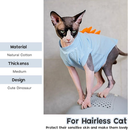 QBLEEV Sphynx Cat Clothes – Soft Cotton Dinosaur Shirt for Hairless Cats Only, Breathable Pet Daily Wear Apparel for Summer, Kitten Costume Pajamas for Indoor/Outdoor Use, XS-2XL