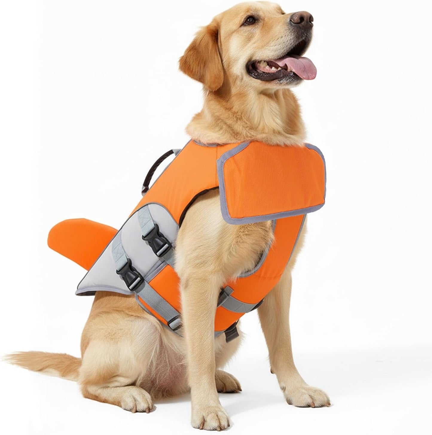 Geyecete Dog Life Jacket High Visibility Dog Life Vest for Swimming, Boating, and Water Safety, Large, Adjustable Pet Life Swimsuit-Orange-XL