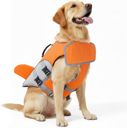 Geyecete Dog Life Jacket High Visibility Dog Life Vest for Swimming, Boating, and Water Safety, Large, Adjustable Pet Life Swimsuit-Orange-XL