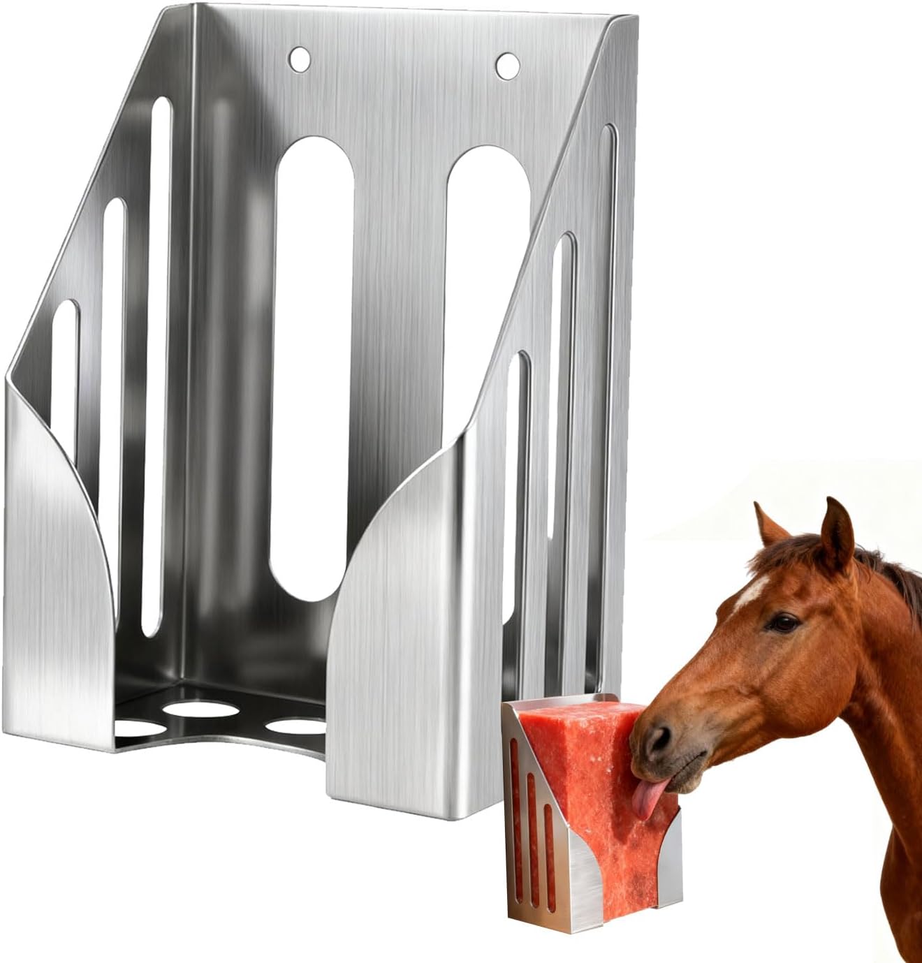 304 Stainless Steel Salt Block Holder, 4LB Mineral Salt Lick Block Holder for Deer, Goats, Horses, Cattle & Sheep, Rust-Resistant Design with Mounting Screws