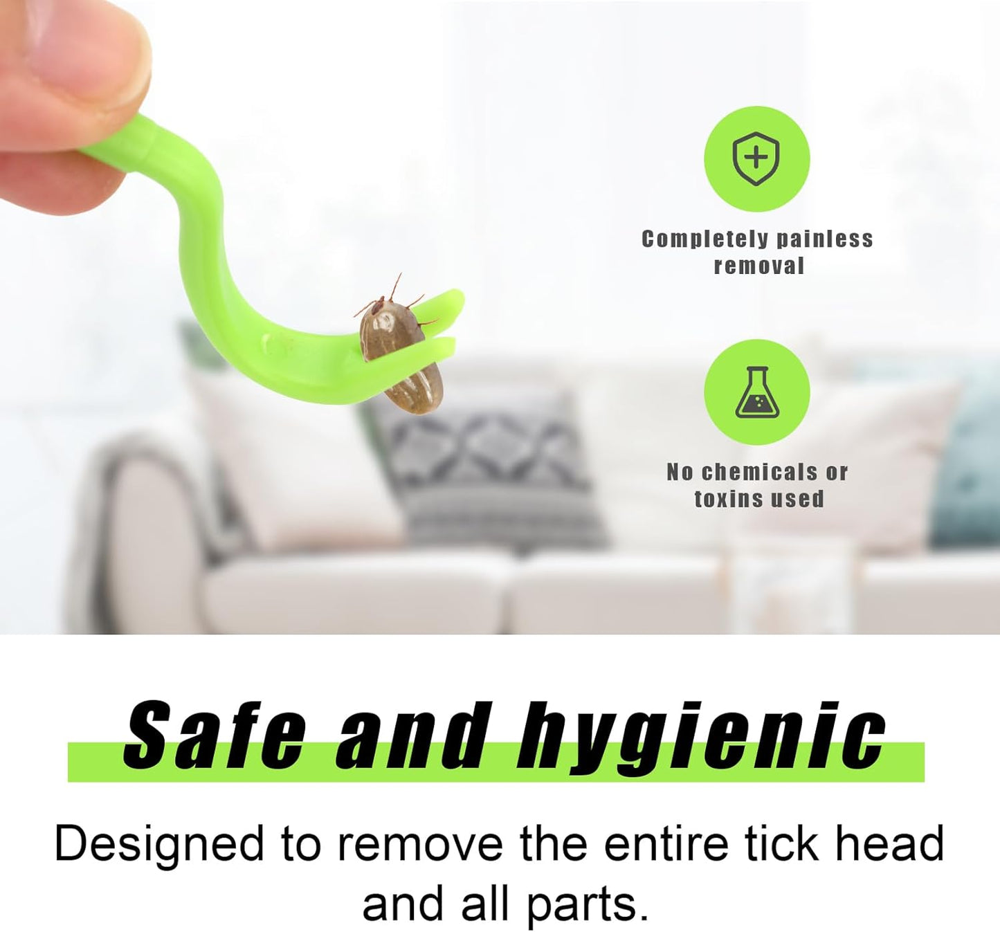 BOXOB 5pcs Tick Remover Tool Kit, 4 Sizes Safe & Easy Remover Tools Plastic Painless Tick Puller Twister Tweezers for Humans Dogs Cats Horses (Green)