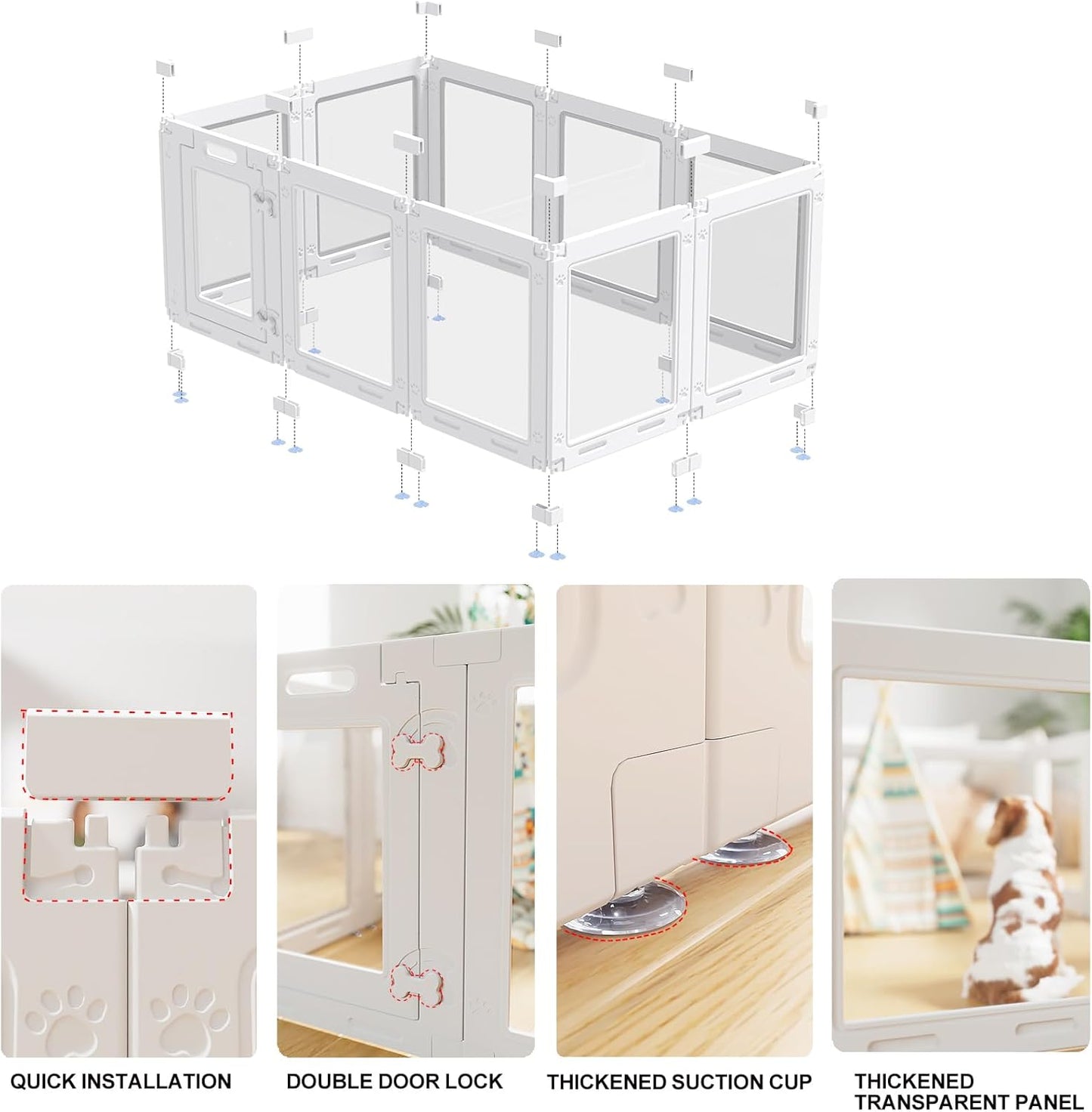 Clear Acrylic Dog Playpen with Door,23.6" Puppy Playpen,Easy Assemble Pet Fence,10-Panel for Puppies/Small Dog Play Pen Indoor (White, 23.6 Inch-H, 10 Panel)