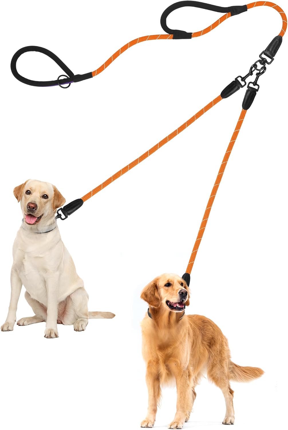 PetBonus Rope Double Dog Leash and 2-Pack Large Silicone Collapsible Dog Bowls