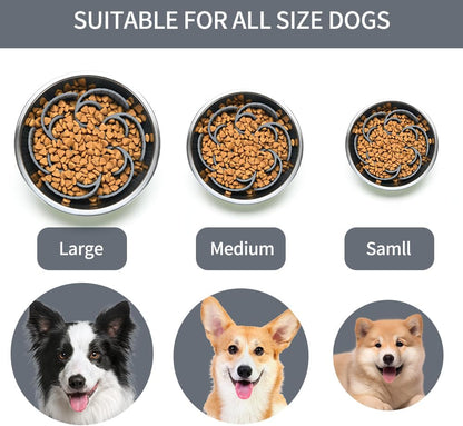 Slow Feeder Dog Bowls Insert,Third Generation upgradedSuper Firm Eating Bowl（Cuttable） for Large Breed and Medium Small Size Compatible with Regular Elevated Metal Glass Dog Bowl (Gray)
