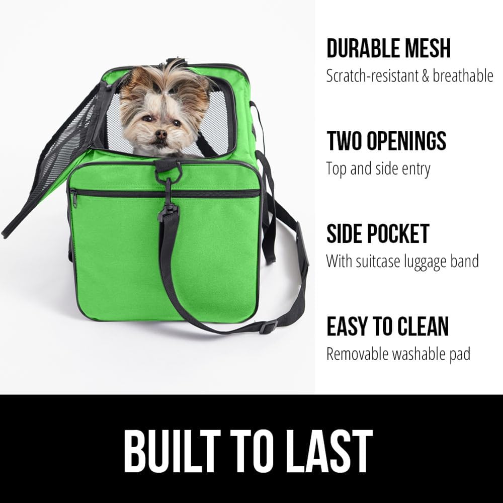 GORILLA GRIP Pet Carrier Travel Bag, Green and Stainless Steel Dog Bowl, 4 Cup Black, 2 Item Bundle