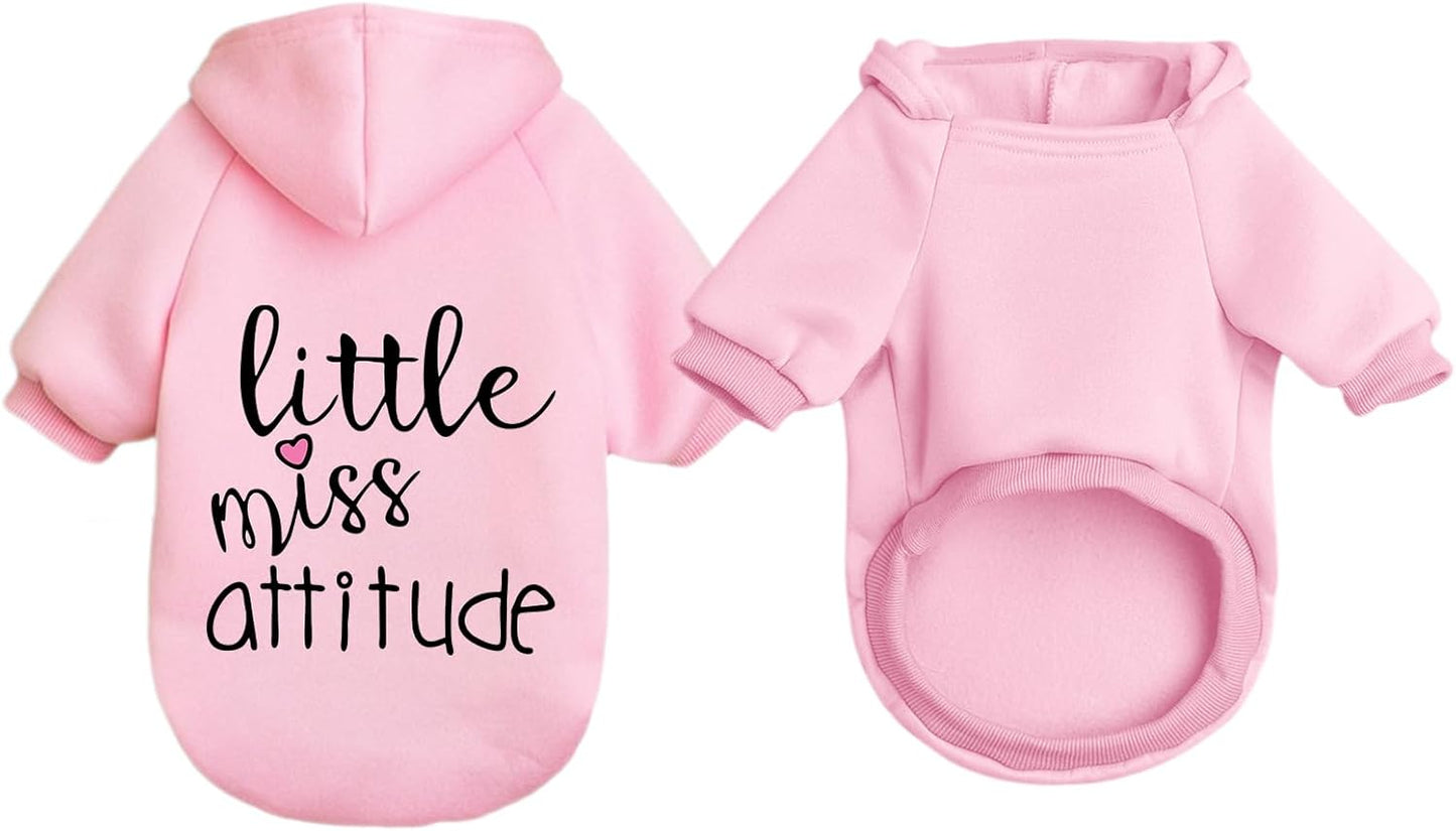 Cat Hoodies for Cats Puppy Pet Clothes Cat Apparel Little Miss Attitude Print Dog Hoodie for Small Medium Dogs Outfits for Kittens(Pink,M)