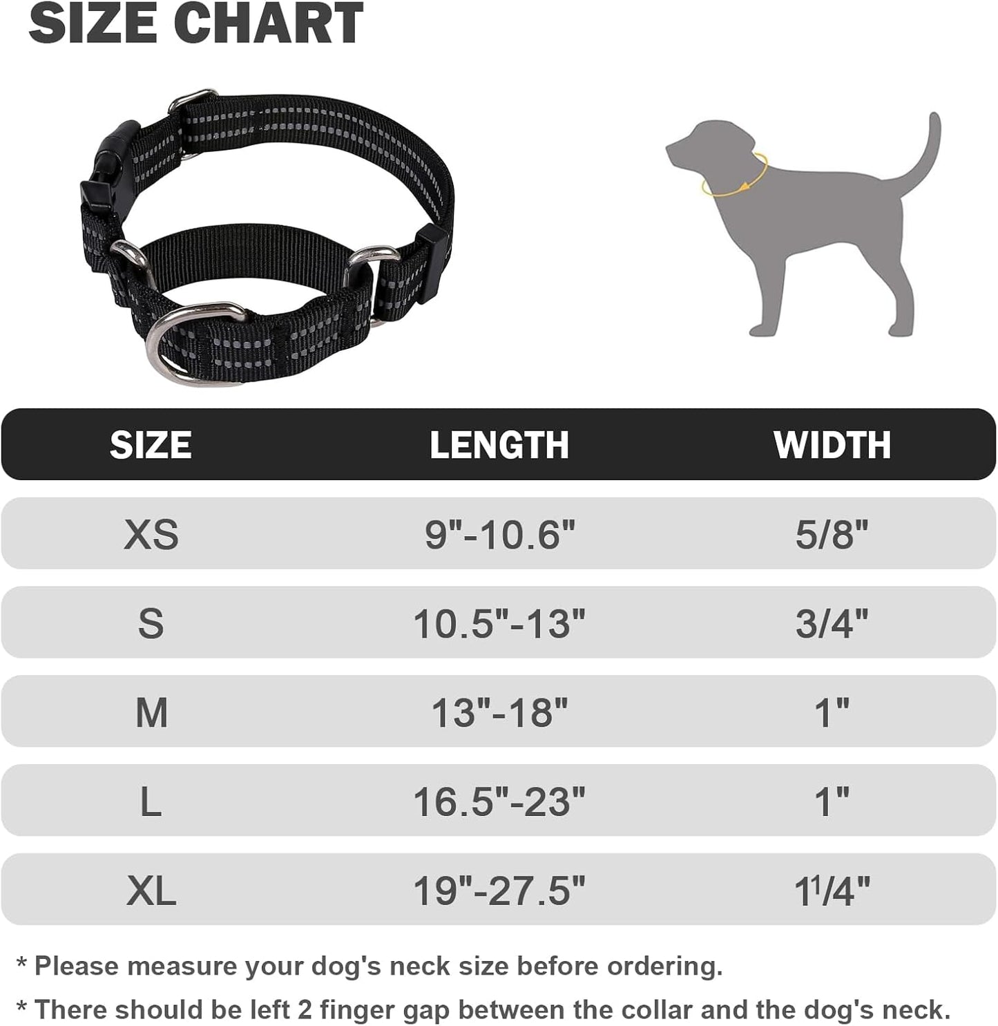 Hikiko Martingale Collar for Dogs Reflective Nylon Dog Collar with Quick Release Buckle Adjustable Training No Slip Dog Collar (Large, Black)