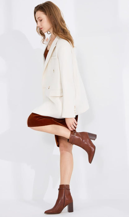 Women’s Pointed Toe Ankle Boots, Chunky Heel Fashion Chelsea Booties with Side Zipper, 3.2 Inch Block Heeled Dress Boot Comfortable for Fall Winter