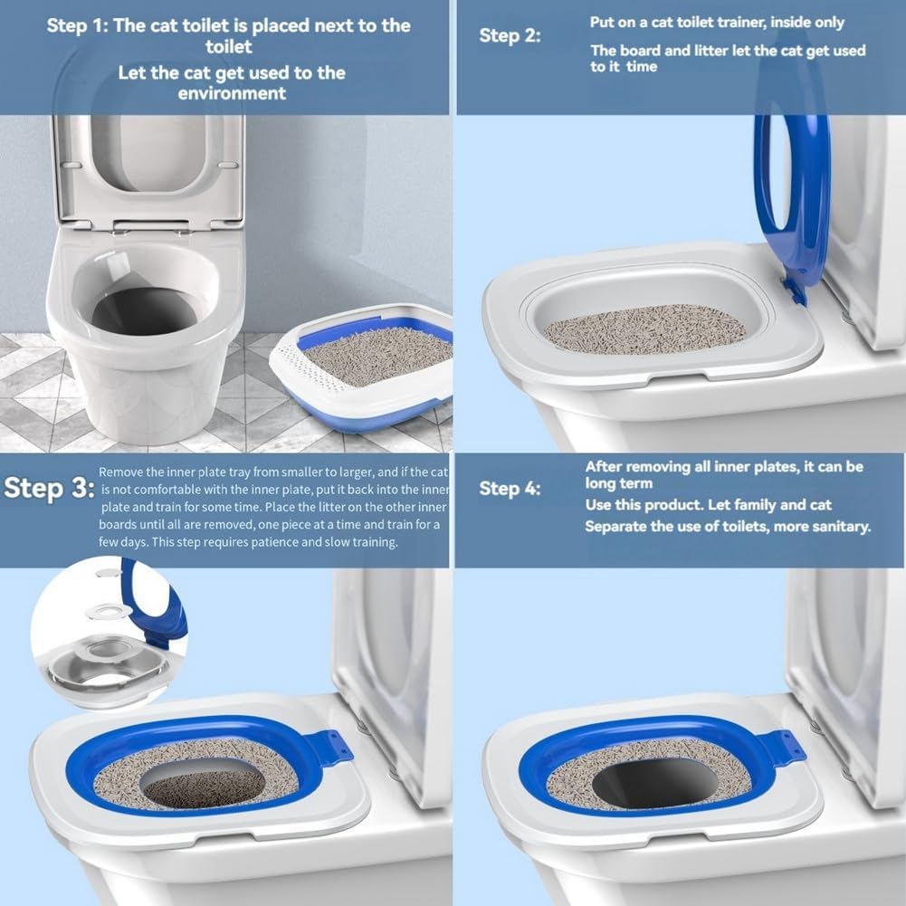 Cat Toilet Training Kit, Universal Reusable Cat Toilet Trainer, Cat Toilet Training Seat Tool for Pet Cleaning Blue