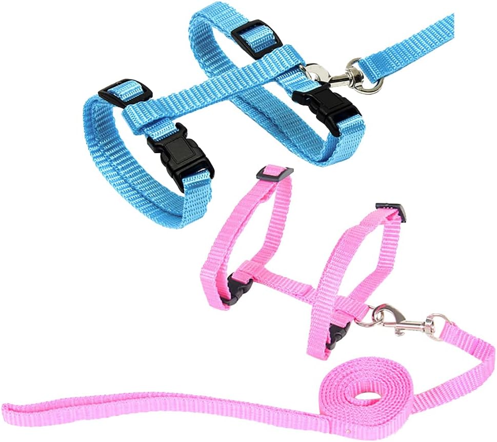 2 Pcs Adjustable Bunny Rabbit Harness with Leash Cat Puppy Walking Harness Leash Pet Harness Leash for Pigs Hamster Small Animals Pink and Light Blue