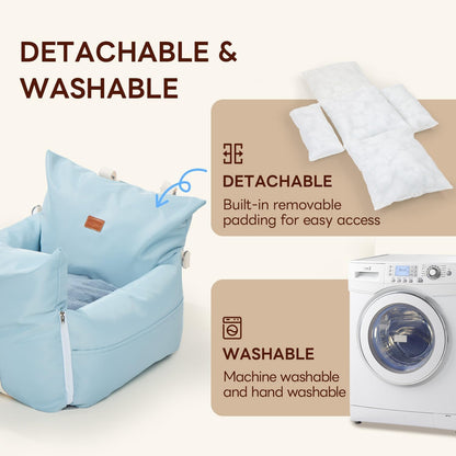 PETTENA Dog Car Seat for Small/Medium Dogs, Detachable Washable Soft Portable Dog Booster Seat, Dog Car Bed with Storage Pockets, Waterproof Puppy Booster Car seat for Small Pets Up to 25lbs, Blue