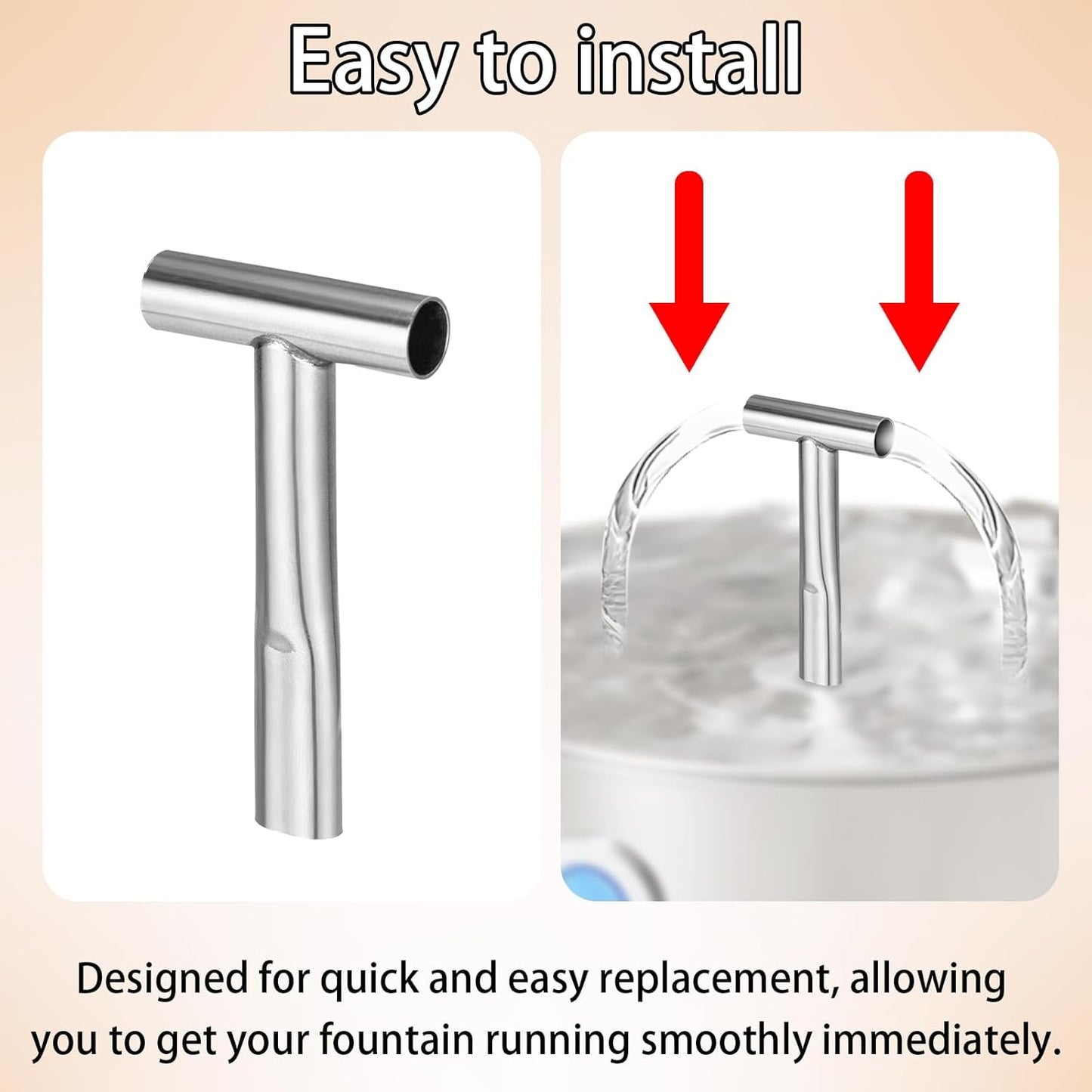 Cat Water Fountain Spout, Stainless Steel T-Shaped Kitty Drinking Fountain Accessories for Cats and Dogs Compatible with 3.2L/108oz Pet Water Dispenser