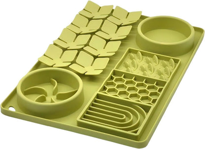 Multifunctional Slow Feeder Dog Bowl with Licking Mat & Water Bowl | Non-Slip Suction Cup | Silicone Pet Feeder | Dishwasher Safe