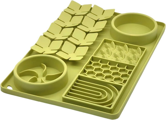 Multifunctional Slow Feeder Dog Bowl with Licking Mat & Water Bowl | Non-Slip Suction Cup | Silicone Pet Feeder | Dishwasher Safe