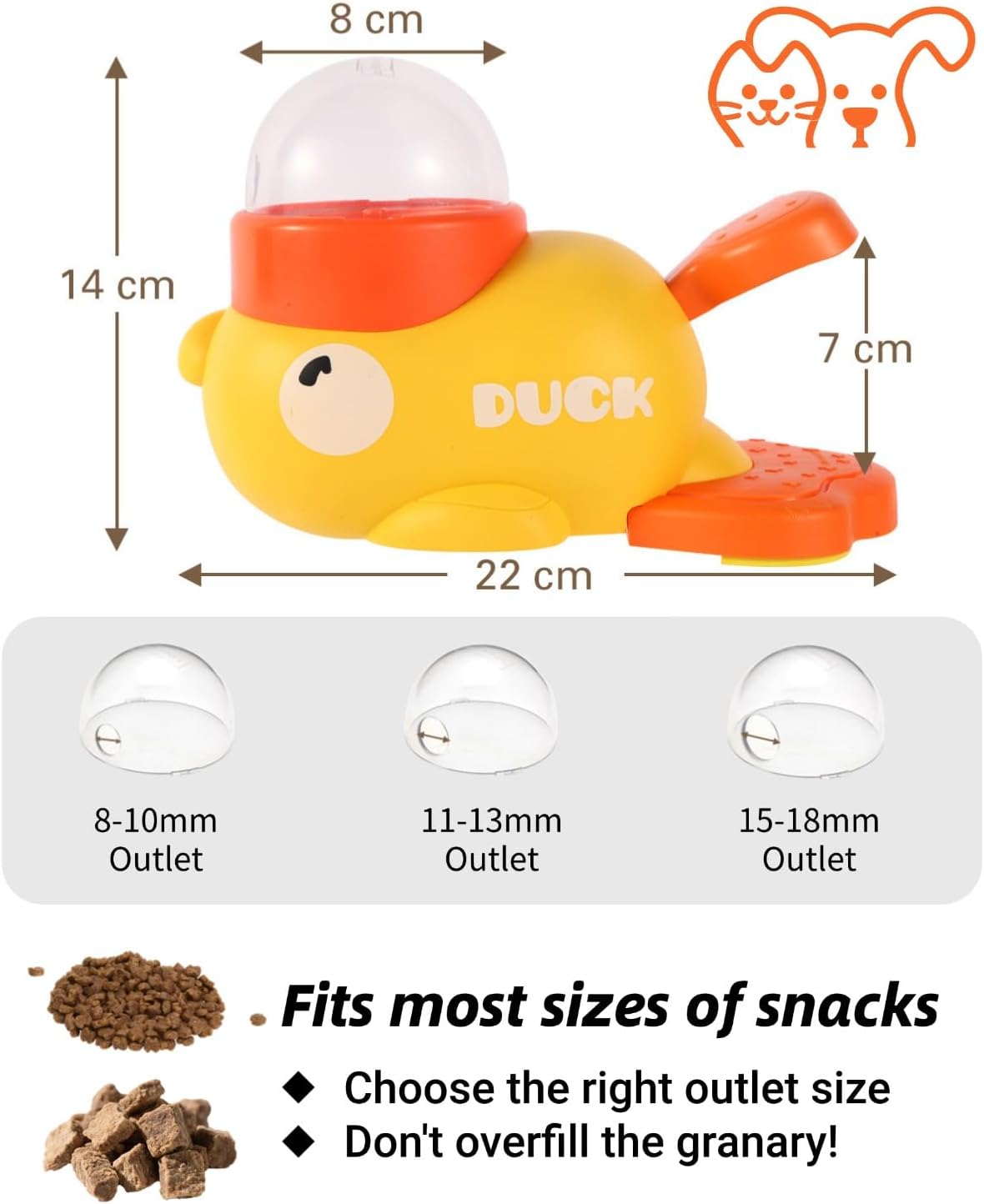 Cat Puzzle Treat Dispenser, Puzzle Feeder Dog Treat Dispenser Toy, Duck Pet Feeder, Slow Feeder Dog Bowls, 3 Sizes of Lids, Duck Treat Dispenser, IQ Training and Exercise for Cats and Dogs