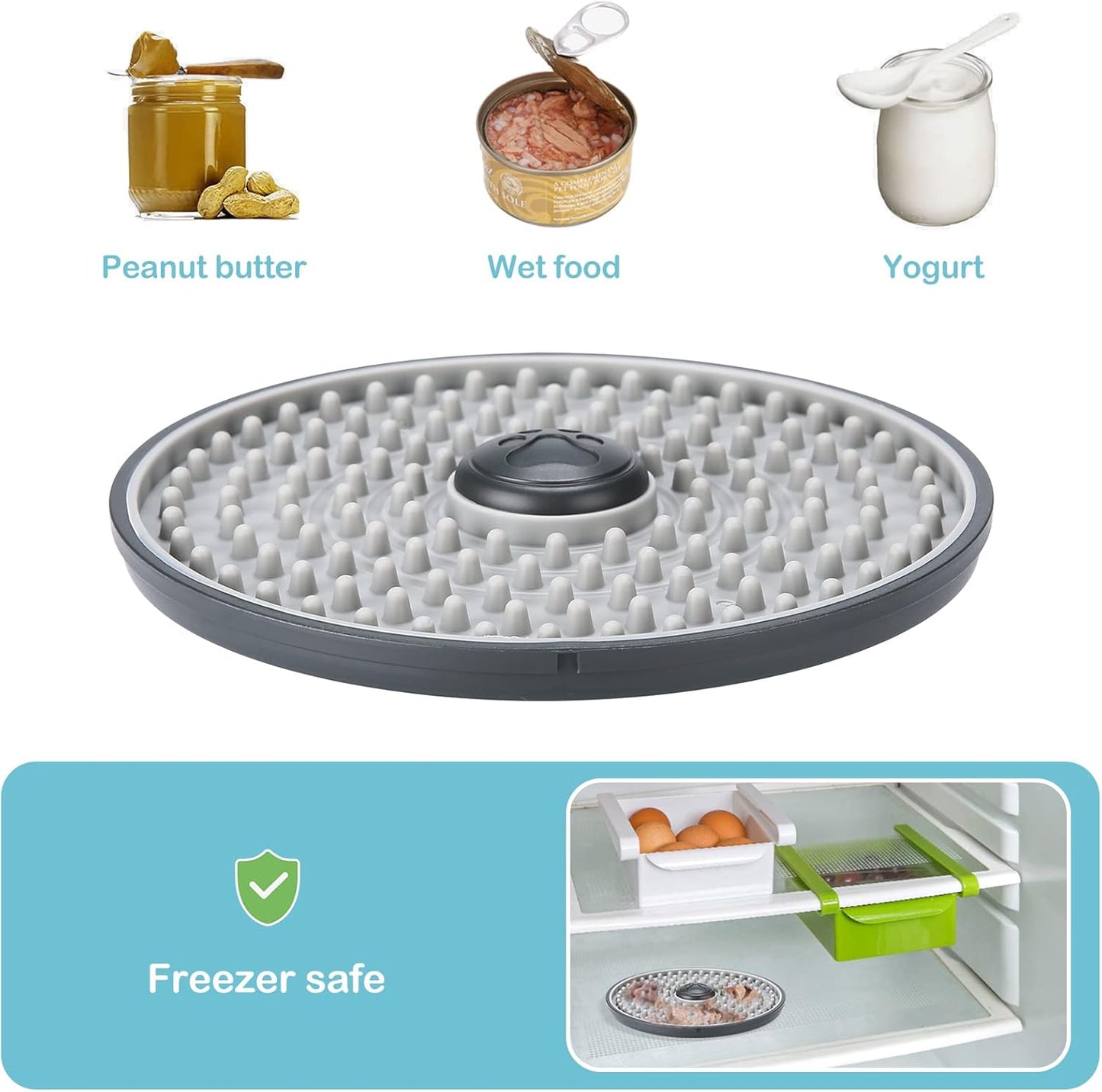 Avont Lick Mat for Dogs Cats, Cat Dog Crate Lick Mat Slow Feeder for Wet Food, Peanut Butter Lick Pad, Soothing Calming Licking Mat for Kennel Crate Training Grooming -Grey