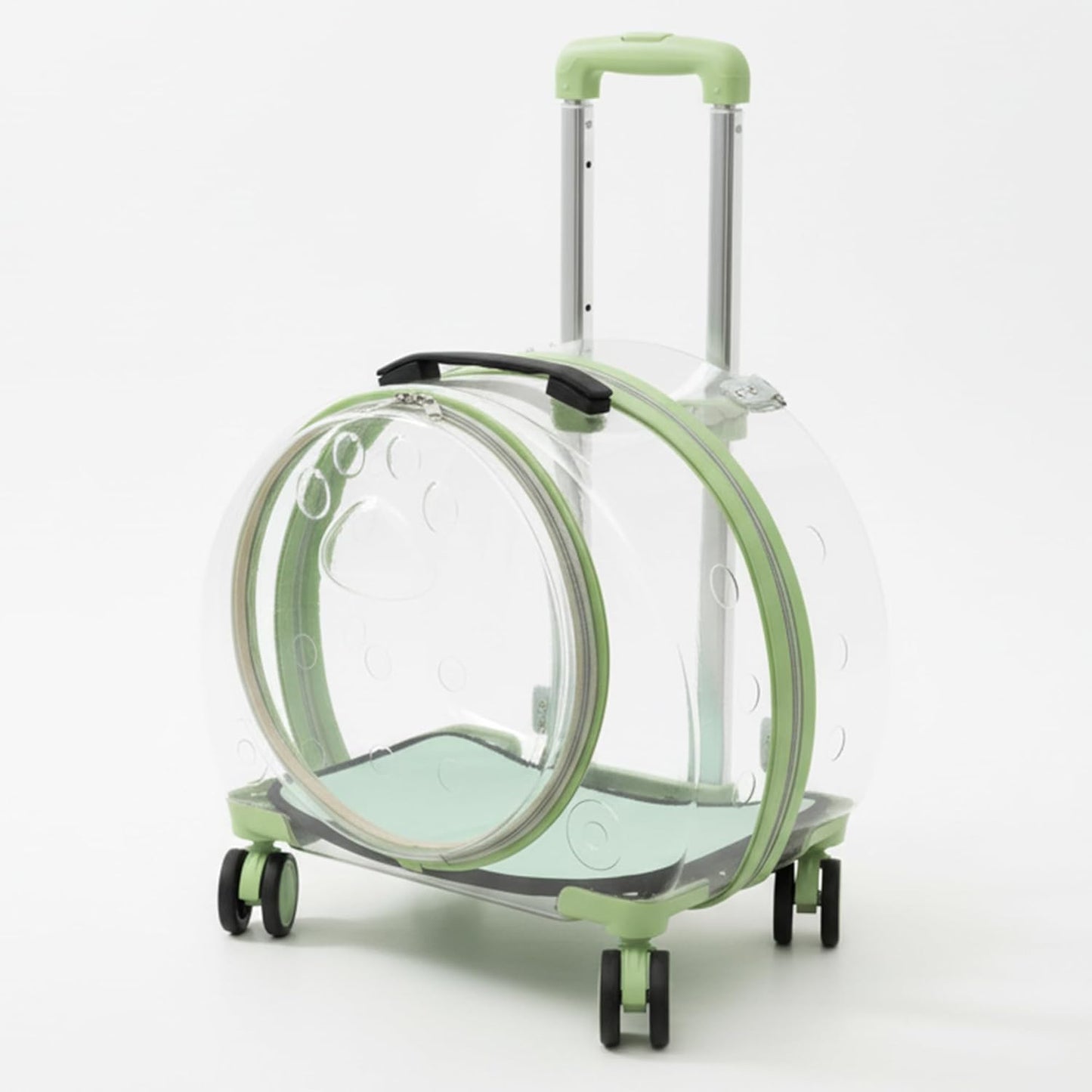 Transparent Hard Cat Carrier with Rolling Wheels, Fully Breathable & Multiple Carrying Options for Dogs, Cats & Bunny – Travel & Walk Friendly (Green)