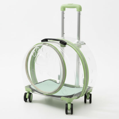 Transparent Hard Cat Carrier with Rolling Wheels, Fully Breathable & Multiple Carrying Options for Dogs, Cats & Bunny – Travel & Walk Friendly (Green)