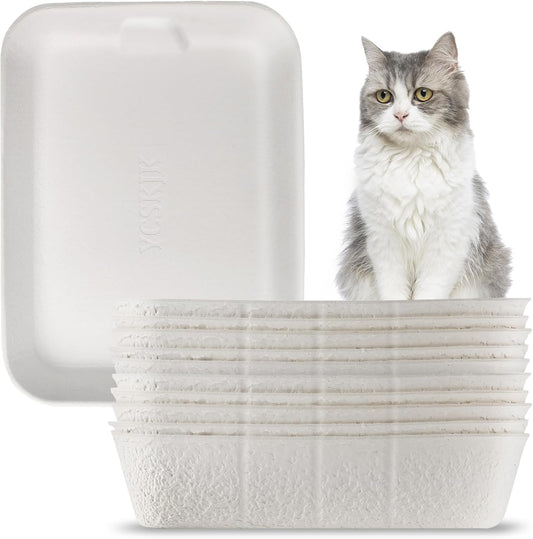 Disposable Cat Litter Box, Sturdy and Durable, Extra Thick, Large Size - 16.2"x12.6"x3.9", Water Resistant and Sustainable, Disposable Litter Boxes for Cats (White, 10-Pack)