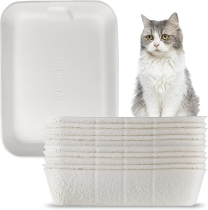 Disposable Cat Litter Box, Sturdy and Durable, Extra Thick, Large Size - 16.2"x12.6"x3.9", Water Resistant and Sustainable, Disposable Litter Boxes for Cats (White, 10-Pack)