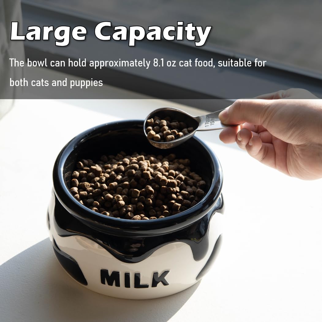 Ceramic Raised Cat Bowl, Elvated Cat Food and Water Bowl for Indoor Cats, Anti Vomiting and Whisker Friendly Kitty Dish-Microwave and Dishwasher Safe (Milk)