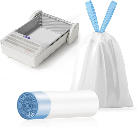 Cat Litter Bags, 20 Pack Durable Drawstring Litter Box Liners for Robotail Open-Top Automatic Cat Litter Box, Replacement bags for Automatic Litter Boxes