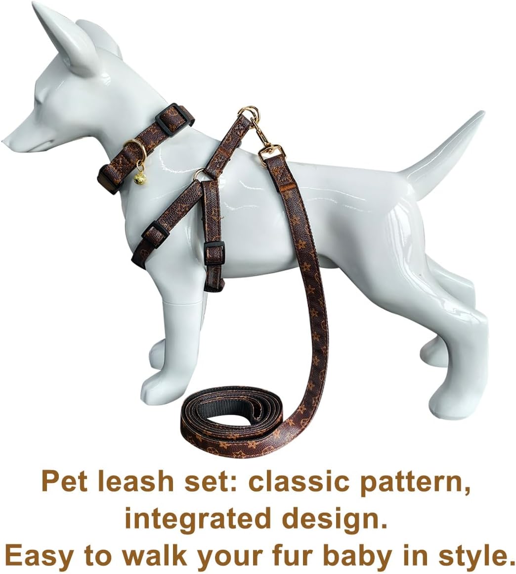 Dog Collar Harness and Leash-Adjustable and No Pull pet Harness for Dogs with Plastic Buckle, Stylish Pattern for Small Medium or Large Boy and Girl Dog