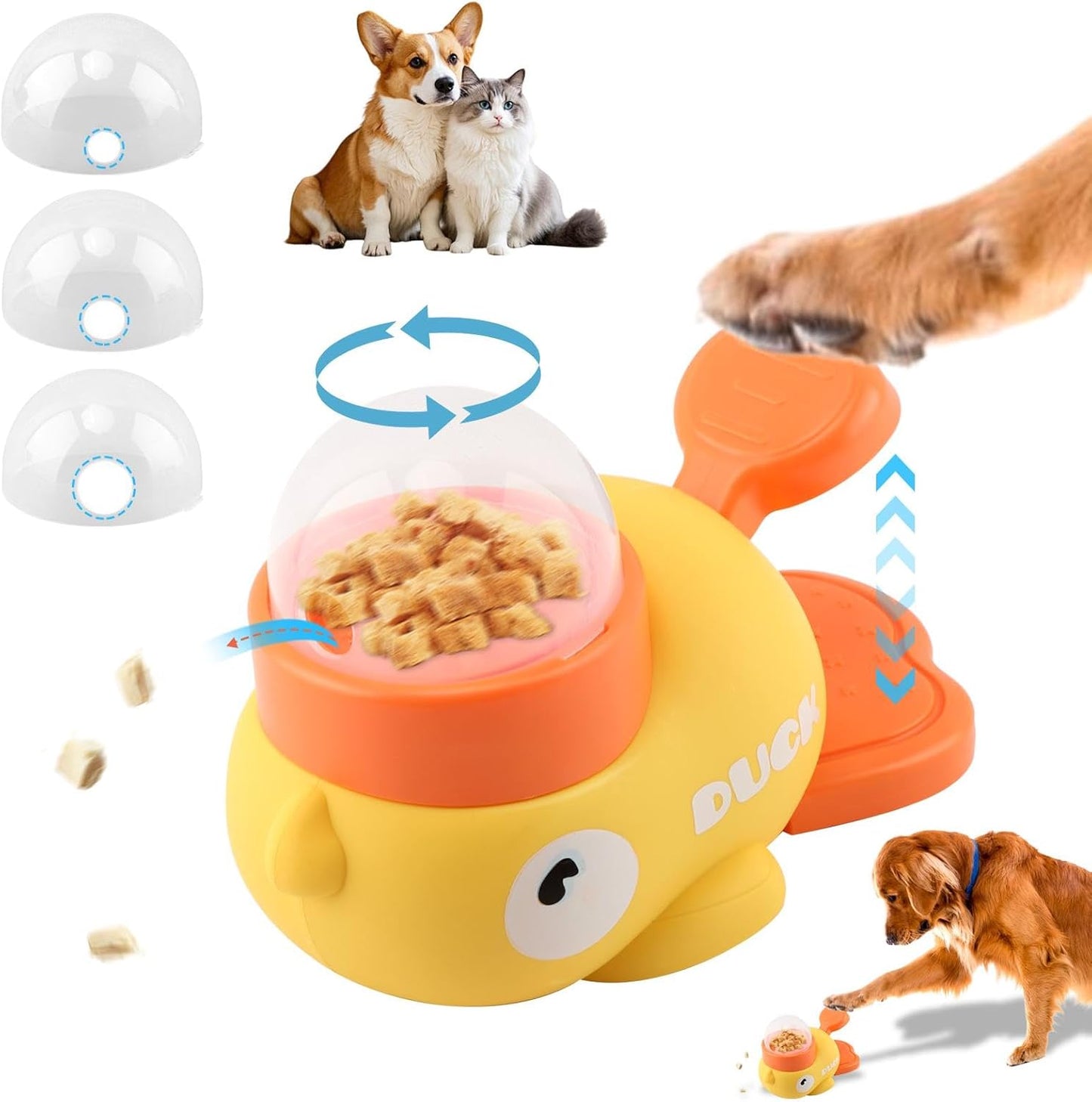 Interactive Treat Dispenser Toy for Dogs & Cats Duck-Shaped - Slow Feeder Food Puzzle with Adjustable Dispenser, IQ Training & Exercise Toy for Small/Medium Pets