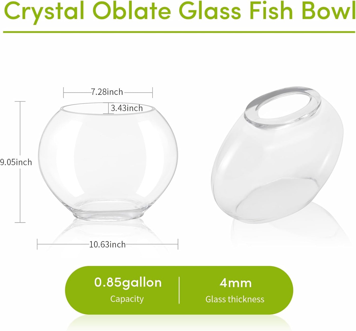 hygger Mini Glass Oblate Fish Bowl Kit, Small Fish Tank Comes with Blue Aquarium Decor Stones and Plastic Fan Branch Tree Ornament