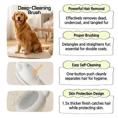 Dog & Cat Grooming Brush Set (2-Pack) Self-Cleaning Slicker Brush + Massage Shell Comb for Shedding, Detangling, and Removing Undercoat Skin-Friendly Pet Grooming Tools for Short,Long Hair
